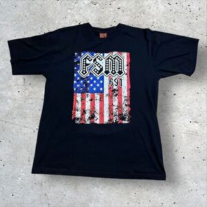 FSM 691 American Flag T-Shirt Size Large Hot Eagle Short Sleeve Tee Black